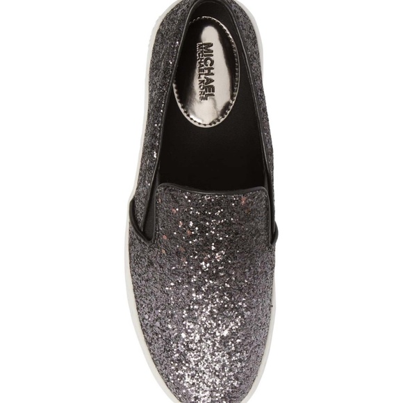 MICHAEL KORS KEATON  SNEAKERS GLITTER GUNMETAL NWT - Picture 3 of 8